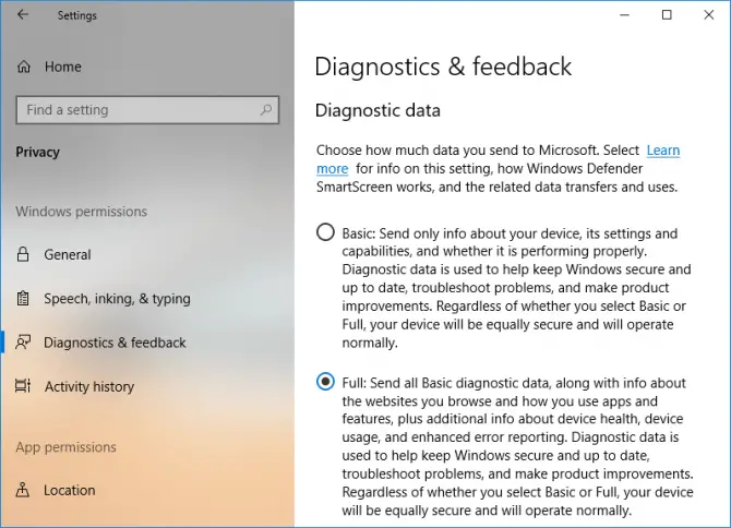 Change to Basic diagnostic data to fix the high CPU usage of Microsoft Compatibility Telemetry (compattelrunner.exe)