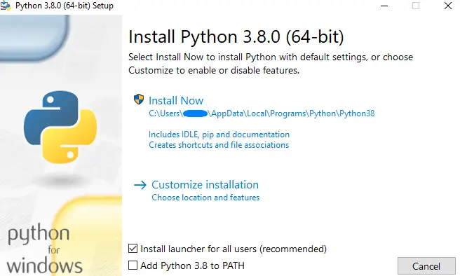 Add Python to PATH during installation to fix the "Python is not recognized as an internal or external command" error