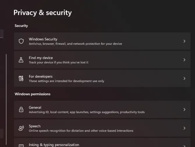 Privacy & security settings
