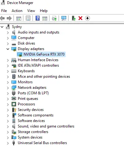Device manager display adapters