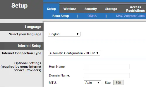 Linksys router dashboard