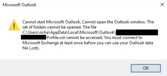 Outlook cannot connect to server error message
