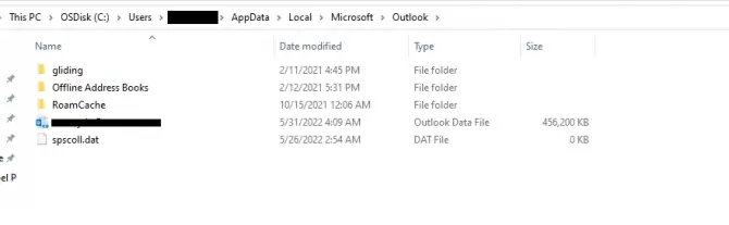 Outlook data file location