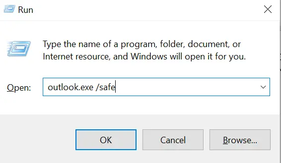 Run Outlook in Safe Mode when message text is not visible