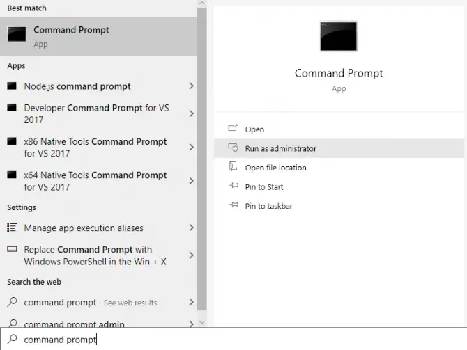 Run command prompt as administrator