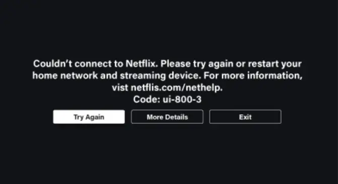 UI-800-3 error code on Netflix