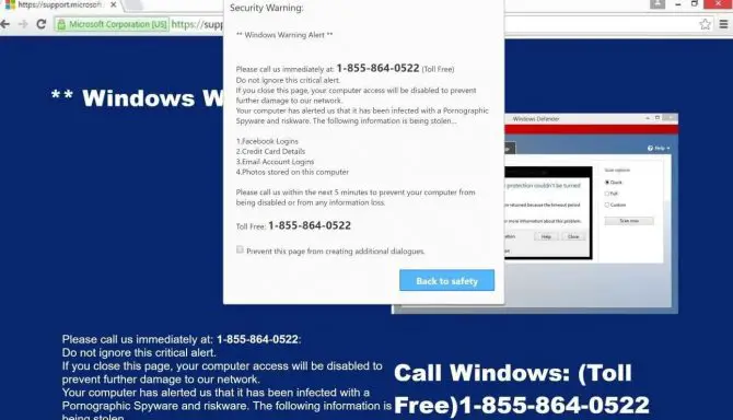 Windows Defender security warning example 