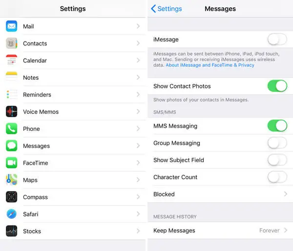 Confirm that iMessage is enabled.