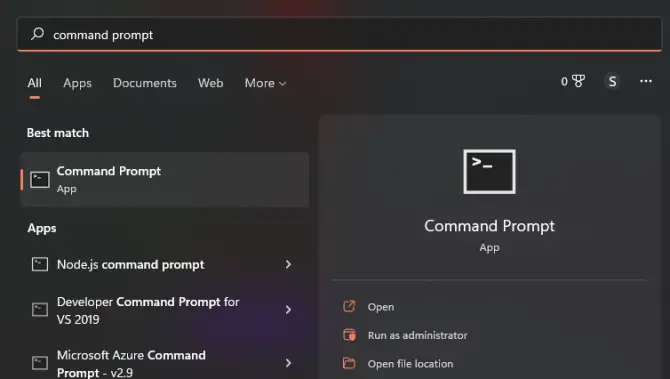 Search for Command Prompt