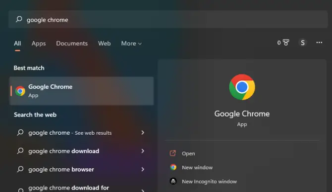 Search for Google Chrome