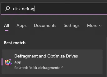 search for disk defrag