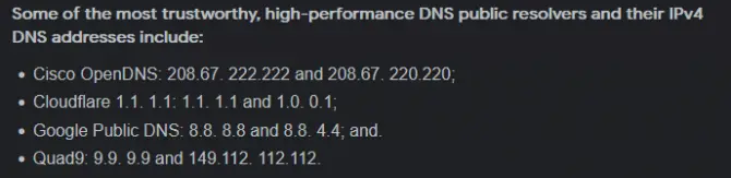 examples of public DNS servers