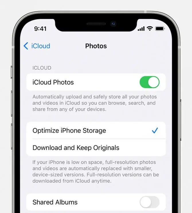 turn off iphone storage optimization 