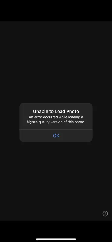 unable to load photo error on iPhone