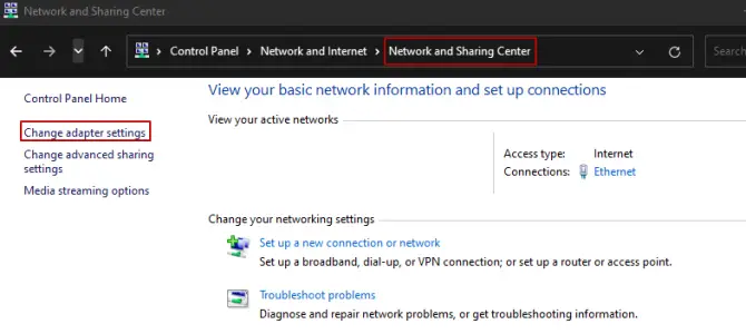 windows 10 or 11 network and sharing center
