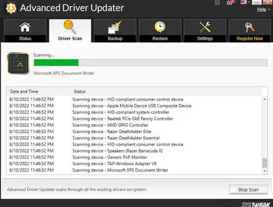 advanced driver updater scanning
