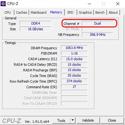 CPU-Z showing dual channel RAM