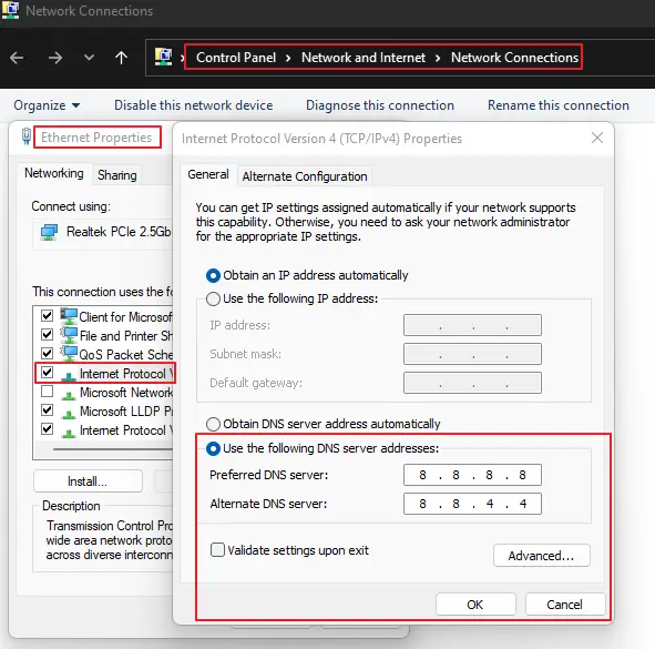 using google public DNS server