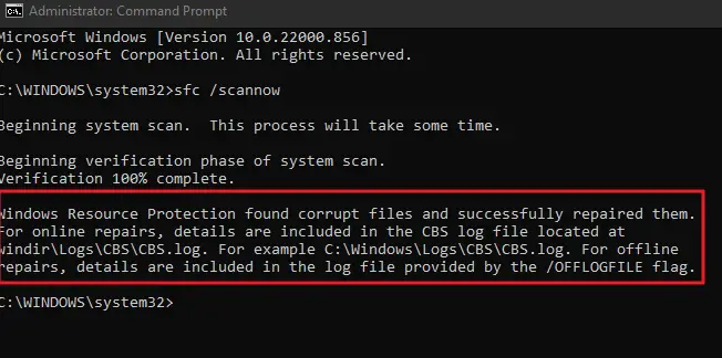 run SFC scan and DISM scan - fix corrupted file