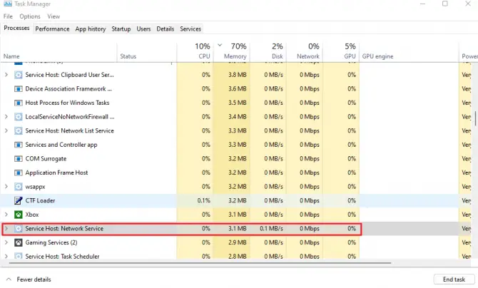 Service Host: Network Service in Task Manager