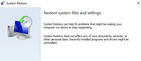 system restore window