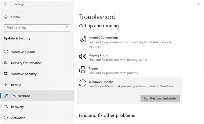 run the troubleshooter in the windows update troubleshooter