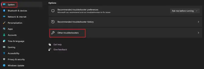 windows 11 - other troubleshooters from system settings