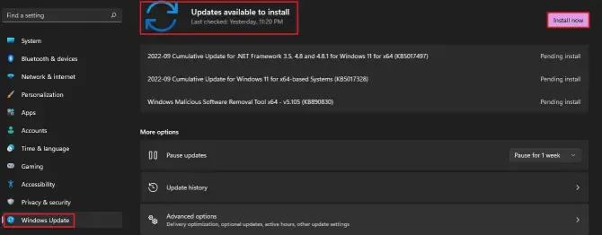 windows 11 - updates available to install