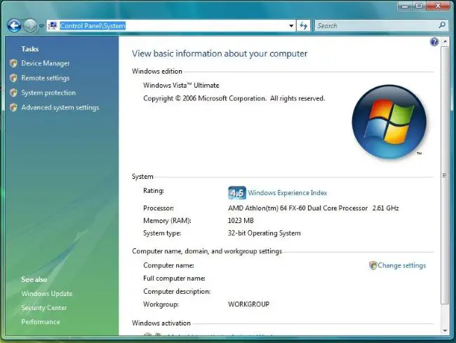 example pf Windows Vista as 32-bit