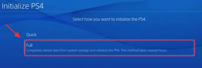 Iniltialize PS4 using Full option