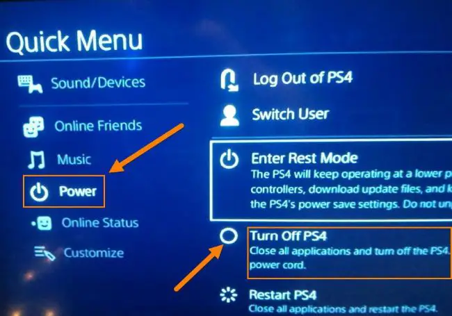 turn off PS4 from the power option
