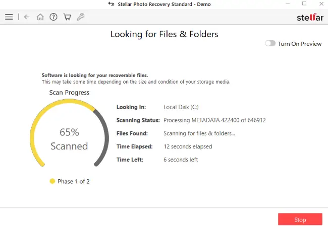 stellar photo recovery  - scanning local C drive