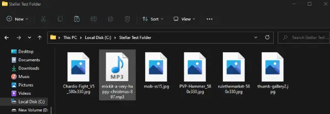 stellar test folder of JPEG and MP3 files