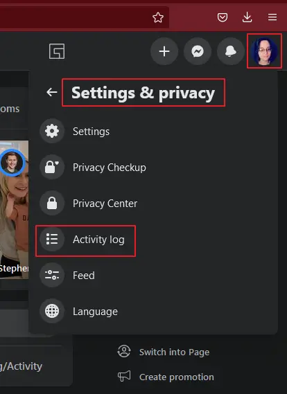 settings & privacy option - finding Facebook watched videos history