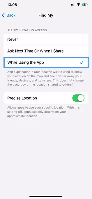 precise location while using the app