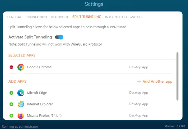 Ivacy VPN review - activating split tunneling