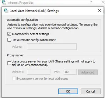 LAN settings - automatically detect settings