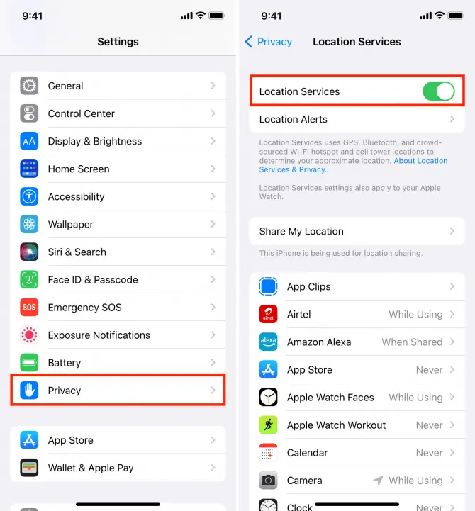 Click privacy then location services