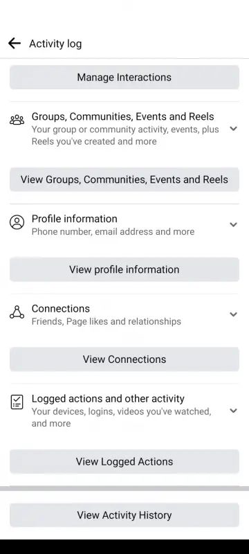 logged actions and other activities on facebook 