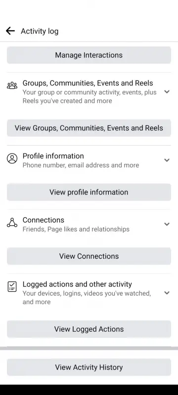 logged actions and other activities on facebook