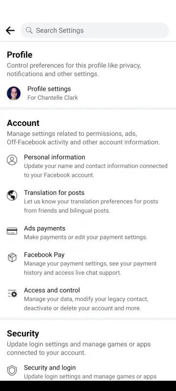 facebook profile settings