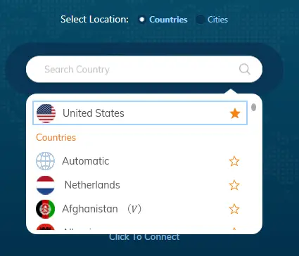 Ivacy VPN - Smart Connect - choose United States