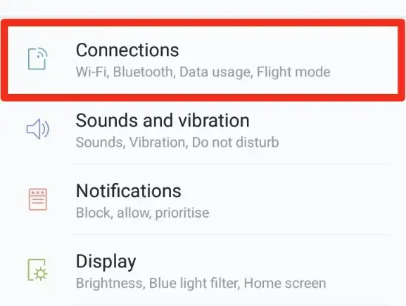 Connections settings item on Android