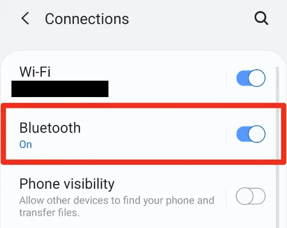 Bluetooth option from Android connection menu