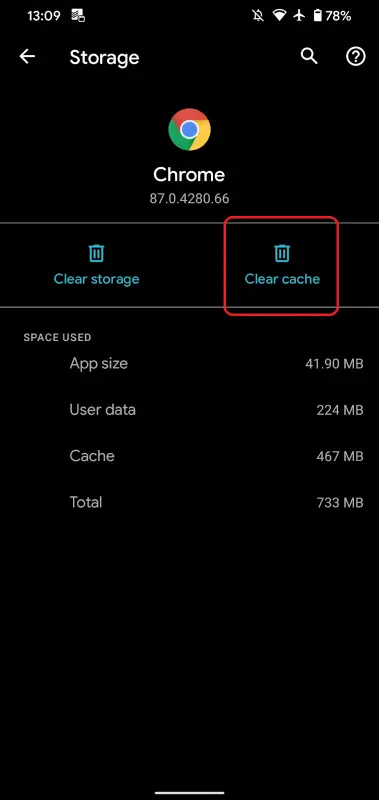clear cache option