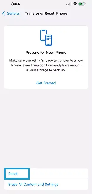 iPhone - reset confirmation