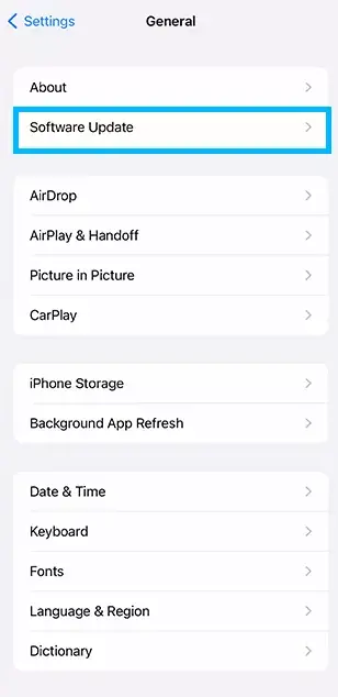 iPhone settings - software updates check