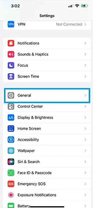 iPhone settings - general