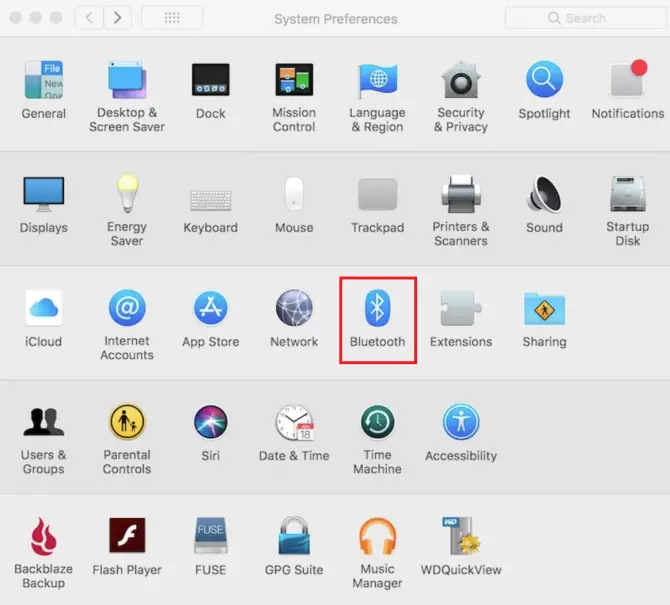 Bluetooth settings under System Preferences on macOS