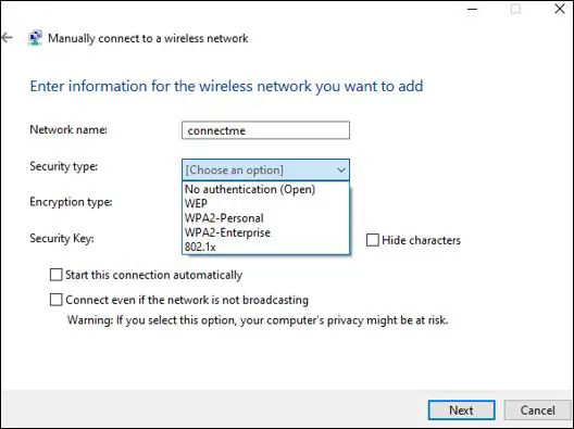manually enter the wireless network you want to add